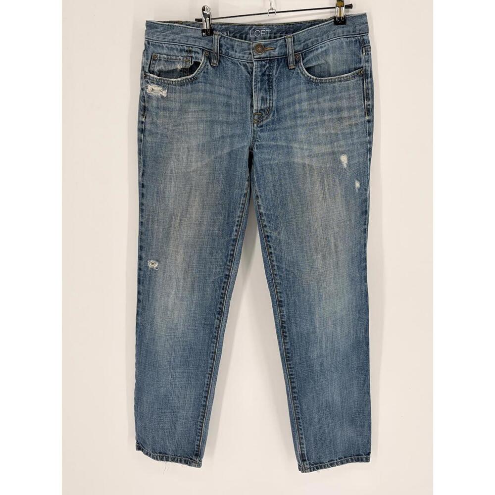 LOFT Distressed Boyfriend‎ Jeans Size 6 Faded Blue Denim